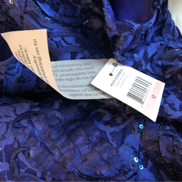 Alex Evenings V Neck Floral Lace Ribbon Rosette Round Neck Short Sleeve Gown - Picture 4 of 4